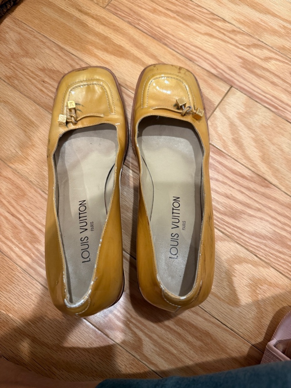 Louis Vuitton Women's Yellow Leather Square-Toe Ballet Flats